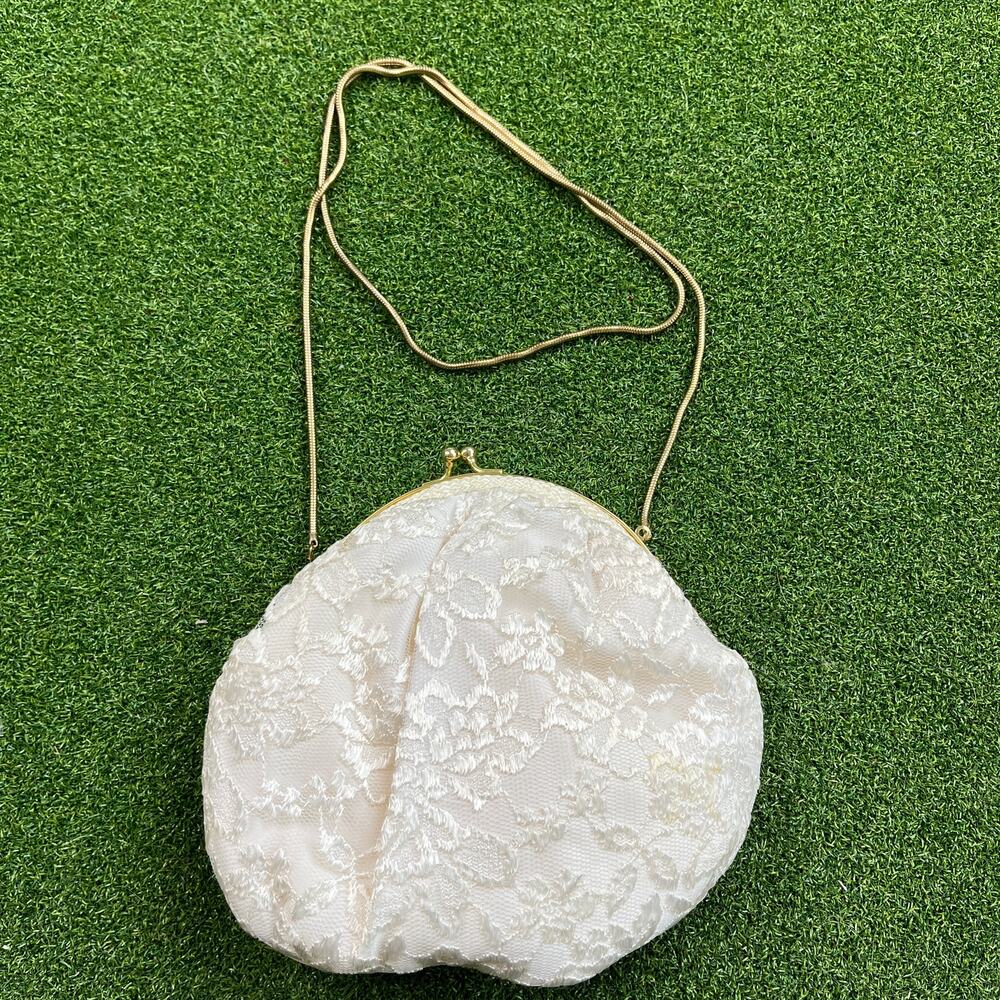 Vintage Robinsons White Lace Pouch Clutch Evening Bag